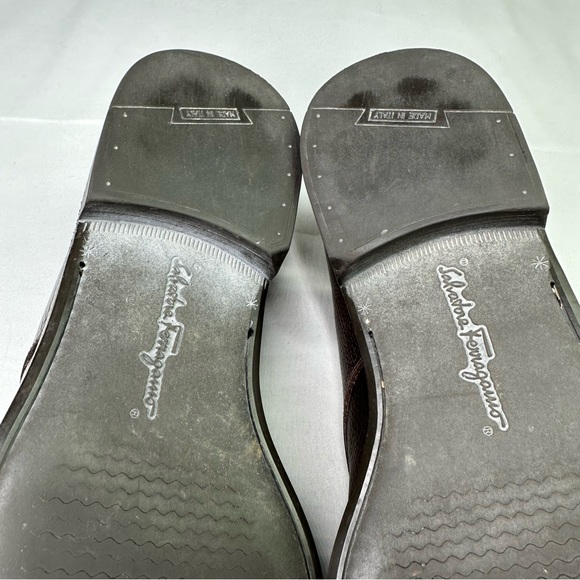 SALVATORE FERRAGAMO Studio Men's 11 D Brown Pebble Grain Leather Oxford F 29 - Picture 7 of 8